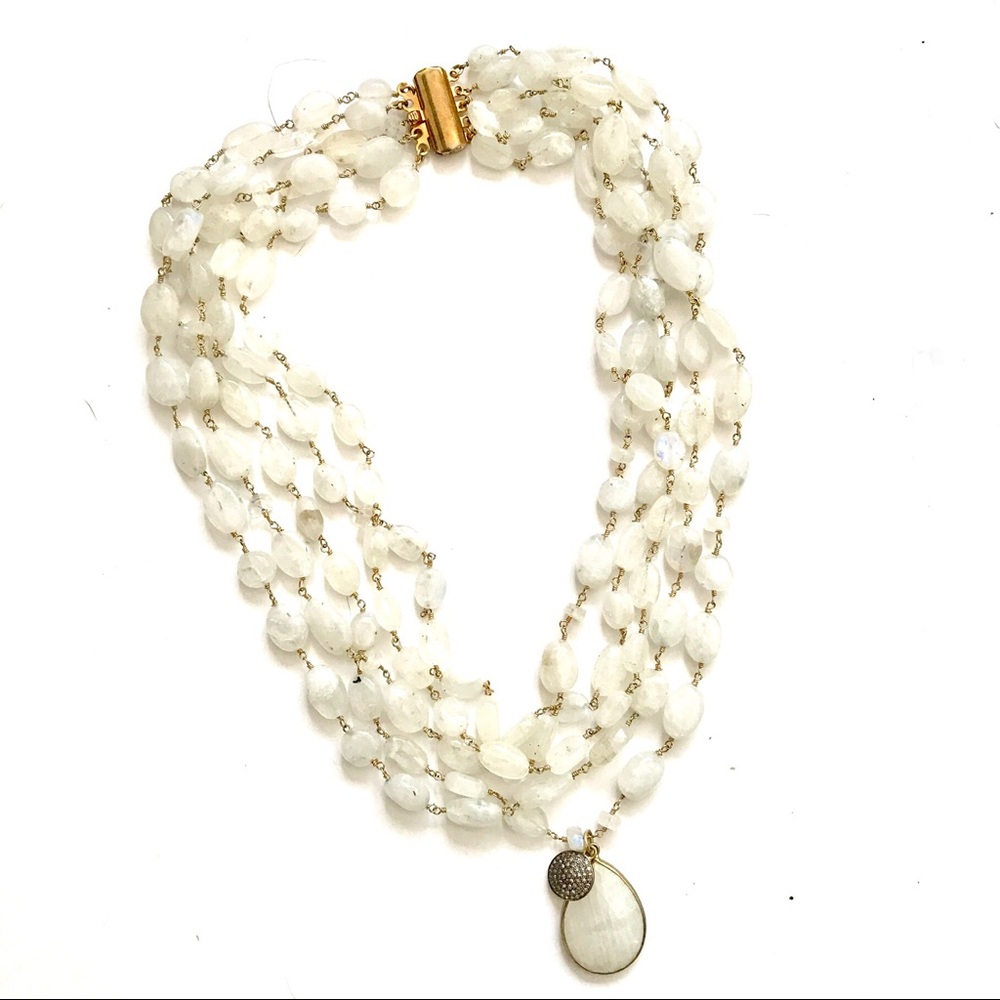 Moonstone Diamond Statement Necklace - image 3